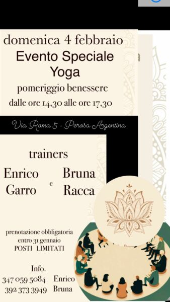 Evento pomeriggio benessere insieme a Enrico Garro e Bruna Racca. Domenica 4 febbraio dalle 14:30 alle 17:30